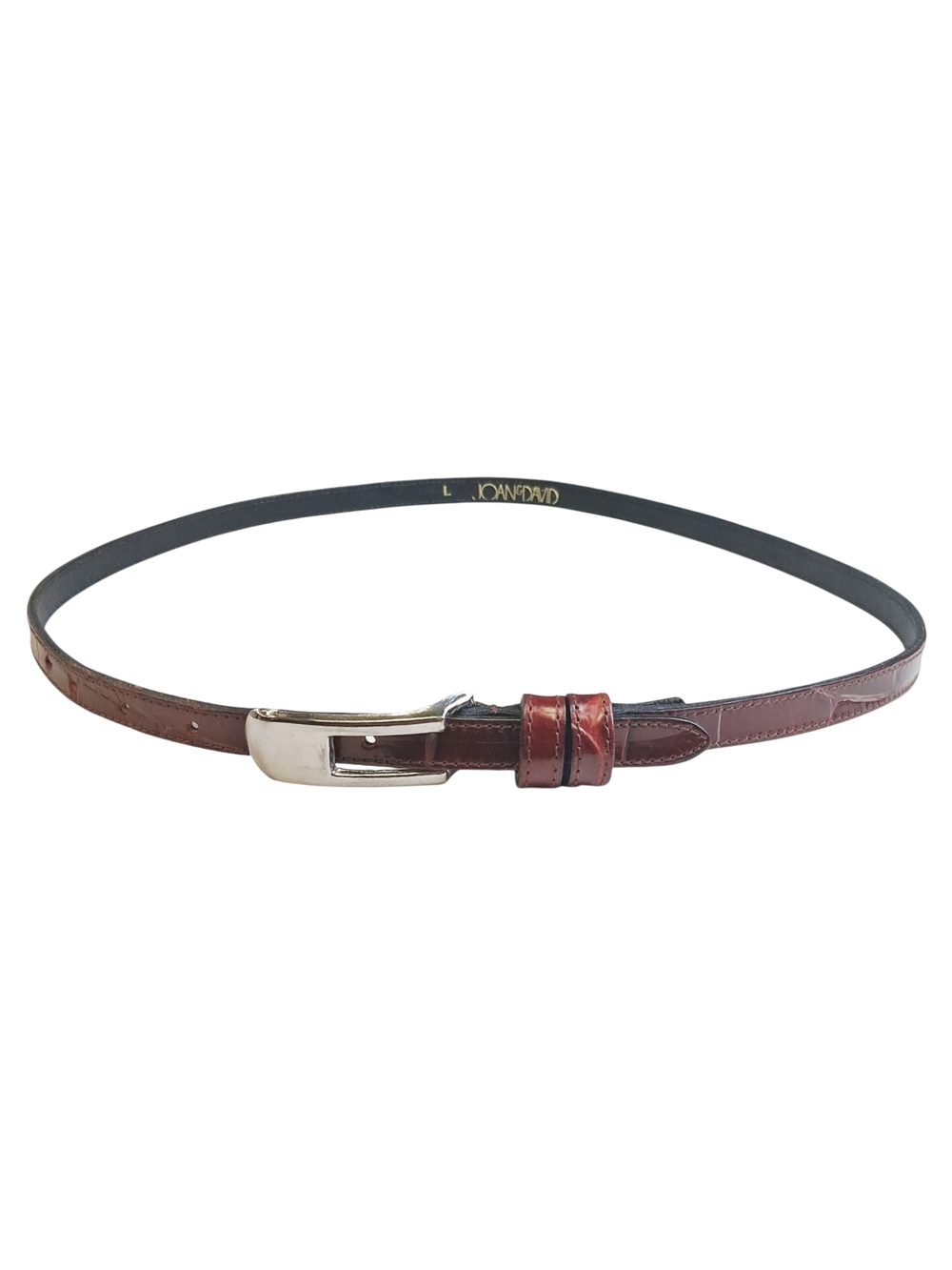 Joan & David Slim Leather Belt in Dark Brown with Silver Buckle